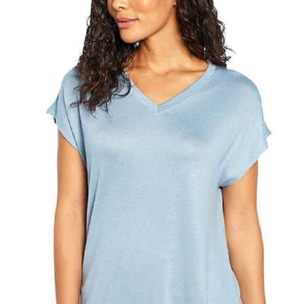 Orvis Women’s Short Sleeve V-Neck Tunic Knit Top Light Blue Size XL NWT